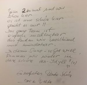 handschriftlicher Gästebucheintrag